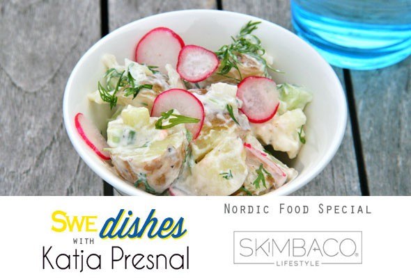 Potato salad recipe with new potatoes and radish and English cucumber