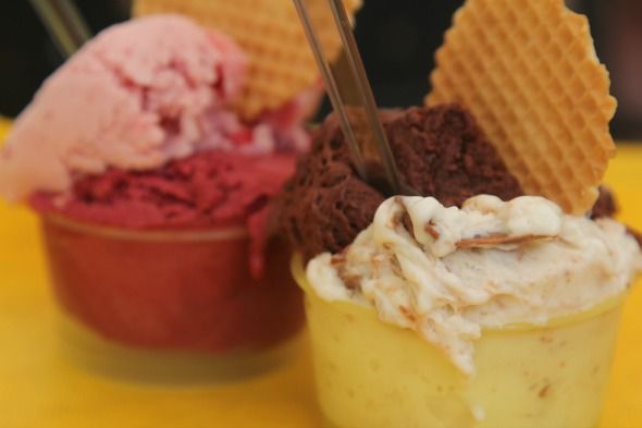 Serving of gelato, delicious Italian ice cream