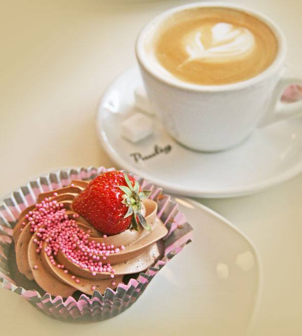 cappucino and cupcake at Fazer cafe in Helsinki