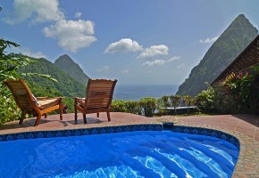 Caribbean; St.LuciaLadera Resort2Bed villa D, pool & chairs to Piton