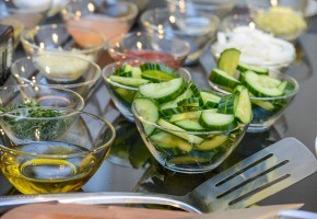 Fried Cucumbers with Poppy seed, grapefruit, and Tabasco Caviar